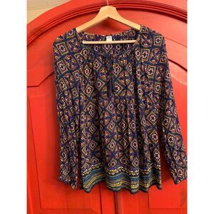 Old Navy Sze Small Boho Hippie Chick Tunic Style Shirt Top Blouse Shirt Navy EUC